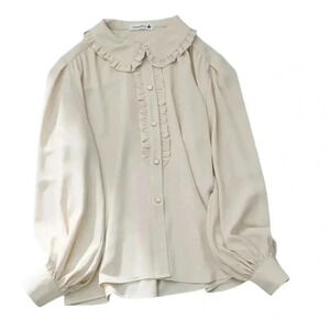 Ivory Elegant Blouse Peter Pan Collar Long Sleeve Classy Vintage Look